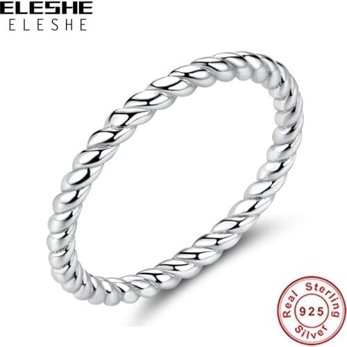 ELESHE Authentic 925 Sterling Silver Stackable Twist Ring Simple Minimalist Finger Rings for Women Fine Jewelry Female Bijoux