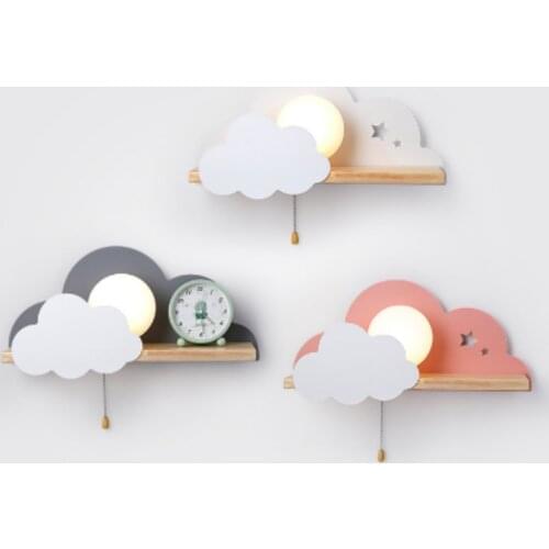Scandinavian style bedroom bedside lamp simple modern creative wood art pull switch shelf reading wall lamp LB022204