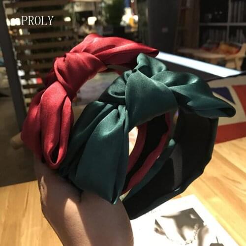 PROLY New Fashion Women Headband Big Bow Knot Hairband Solid Color Vintage Turban Headwear Adult Hair Accessories Wholesale