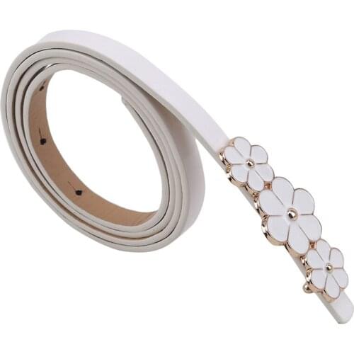 2020 New Design 3 Flower Buckle Belts For Girls Dresses Thin Adjust Belt PU Leather Women Waistbands Red Flower Buckle