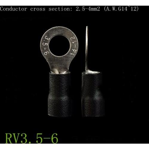 RV3.5-6 pre-insulated terminal cold-pressed terminal block O-shaped round copper nose black