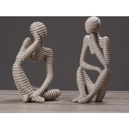 Modern Minimalist Style Statue Stripe Sandstone Color Living Room Decoration Abstract Figures Statue Nordic Decoration Home