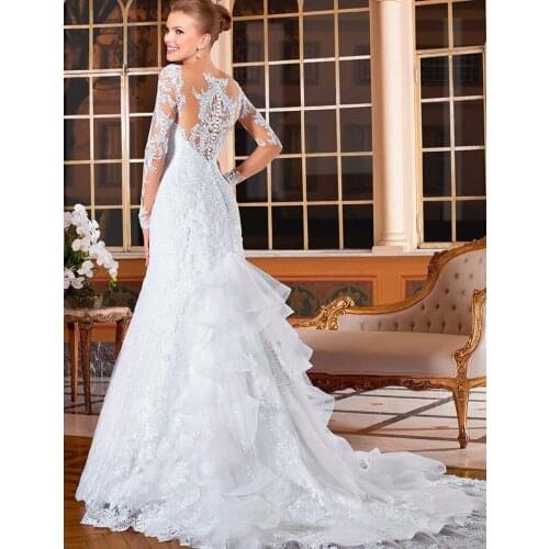 Vestido de noiva Elegant Wedding Gowns Bridal Dress Applique Popular Vintage Mermaid Long Sleeves Lace Wedding Dresses 2015 SD01