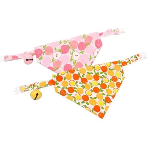 Pet Products Cat Mouth Towel Cartoon Fruit Pattern Cotton Teddy Akita Dog Scarf with Bell Dual Purpose Dog Collar Triangle Scarf