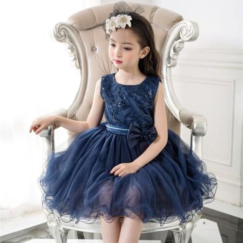 Formal Girls Dress Birthday Wear Navy Blue Flower Girl Vestido for Wedding 2021 Girl Clothes 3 4 6 8 10 12Years Old