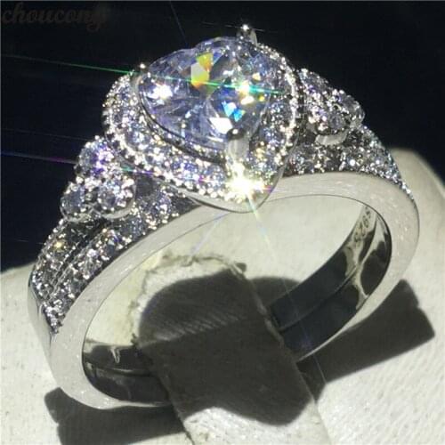 Choucong Vintage Heart Shape Promise Ring sets 5A Zircon Cz 925 Sterling Silver Engagement Wedding Band Rings for Women Jewelry