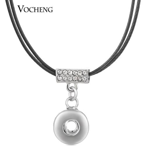 Vocheng Ginger Snap Button Jewelry Double Wax Wire Chain Pendant Necklace Small 12mm with Crystal NN-532