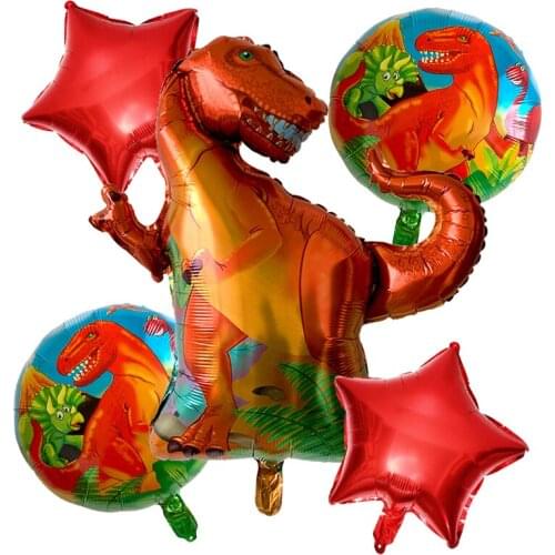 5pcs/lot 4D Dinosaur Tyrannosaurus Balloons Red Roar Dinosaur Jurassic Dragon Birthday Party Supplies Boy Kids Toys Number Balls