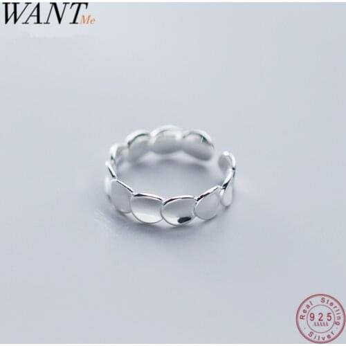 WANTME Real 100% 925 Sterling Silver Minimalist Gloss Concave Round Rings for Women Party Anniversary Fine Jewellery Accessories