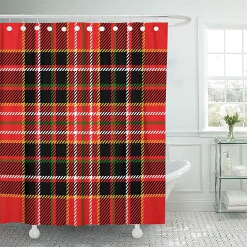 Red Plaid Tartan Pattern Green Christmas Scottish Xmas Britain Shower Curtain Waterproof Polyester Fabric 60 x 72 Inches Set