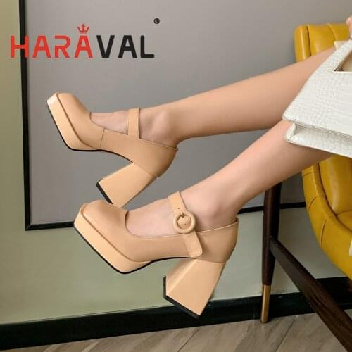 2021Women Pumps Shoes Thick High Heels Waterproof Platform Mary Janes Patent Leather Classics Dress Square Toe Buckle Strap A43