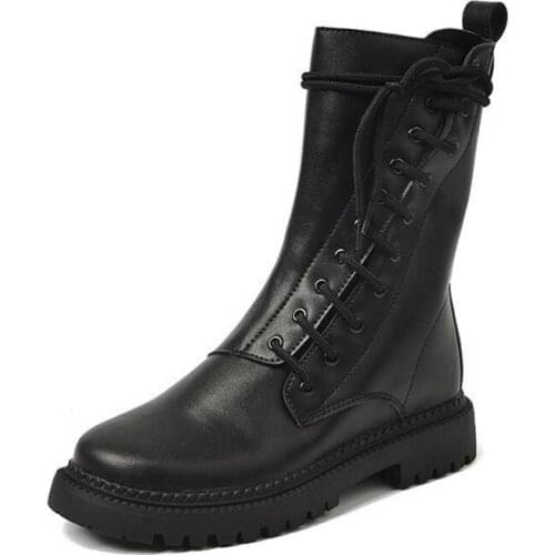 2020 new style suede + PU ladies boots round head square low heel spring autumn black Winter Boots Women Leather Boots Women