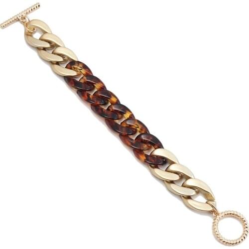 Resin Leopard Link Chain Bracelets for Women Tone Tone Matte Gold Color Toggle Bracelets Bangles Boutique Jewelry Wholesale