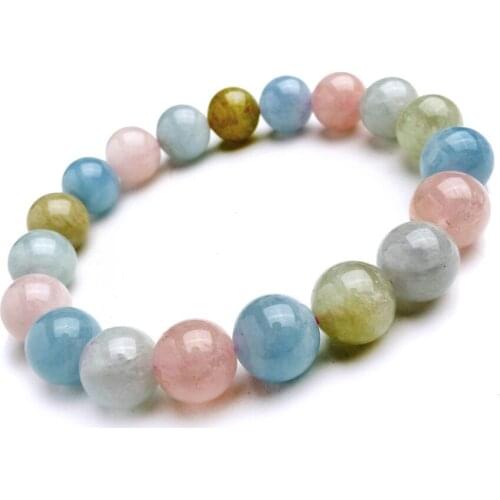 11mm Natural Morganite Gems Stone Stretch Bracelets Women Female Healing Crystal Round Bead Natural Stone Bracelet