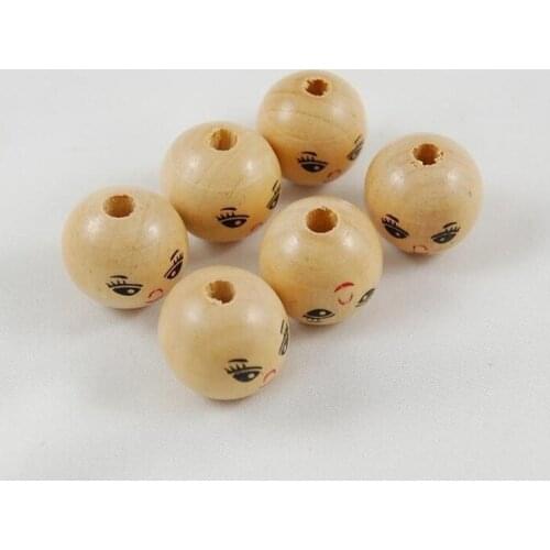 10pcs DIY Natural Ball Round Spacer Wooden Beads Eco-Friendly Girl Smiling Face Wood Beads Lead-Free Wooden Balls