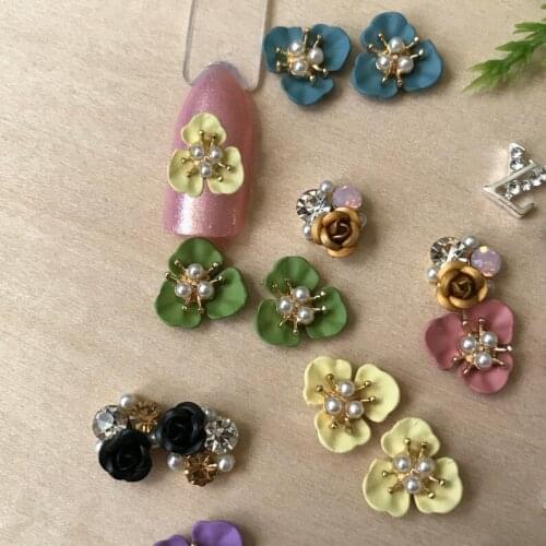 100Pcs 3D Nail Charms,3D Flower Nail Charms, Nail Art charms,Fancy Nail Charms with Rhinestones /Flower Decorations Jewelry