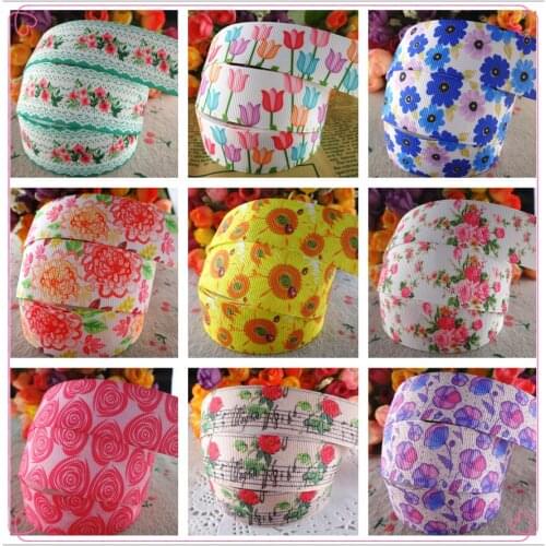 18092726, 1" 25mm 5 yards flowers printed grosgrain ribbons DIY hair bows handmade materials