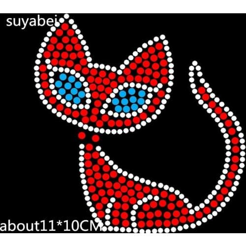 2pc/lot Lovely cat hot fix rhinestone sticker iron on applique patches designs iron on transfer fixing rhinestones