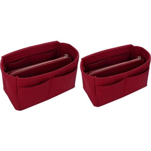 2 Pcs Makeup Bag Cosmetic Cases Felt Bag Organizer Insert Cosmetic Bags Makeup Case Travel Toiletry Bag Handbags Organizer Red