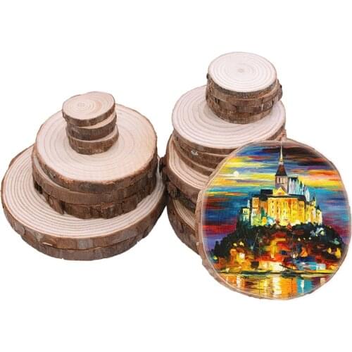 3-12cm Natural Round Wood Slices Circles Tree Bark Log Annual Ring Wood Chip for DIY Craft Handmade Material Painting Decoration