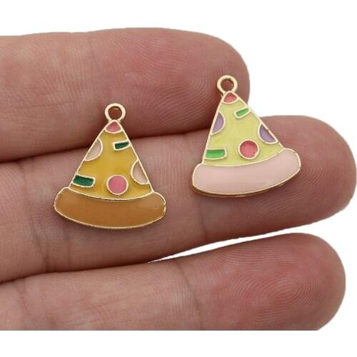 5Pcs Enamel Gold Color Pizza Charms Pendant for Jewelry Making Earrings Bracelet Necklace Accessories DIY Craft Findings