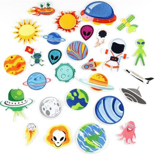 50pcs/lot Embroidery Patches Clothing Decoration Accessories Planet Alien Diy Iron Heat Transfer Applique