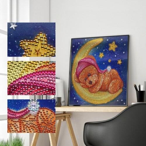 5D DIY Partial Drill Special Shaped Diamond Painting Moon Bear Diamond Embroidery Rhinestone Cross Stitch Kits Crafts Home Decor