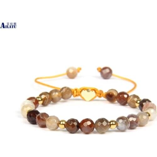 Ailatu New 6mm Faceted Botswana Stone Heart Bracelets Nice Mothers Day Gift