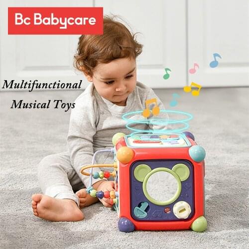 BC Babycare Multifunctional Musical Toys Baby Geometric Blocks Sorting Educational Toys Kids Bead Gear Phone Instrument Toy Box