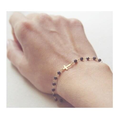 Sideways Cross Bracelet Black Onyx and Gold Bracelet