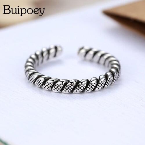 Buipoey Vintage Silver Color Copper Ring Men Women Couples Wedding Opening Ceremony Adjustable Charm Brand Rings Jewelry Gift