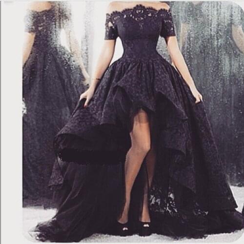 Black lace Front short back long vintage Evening gowns 2018 boat neck vestido de festa noiva Mother of the Bride Dresses