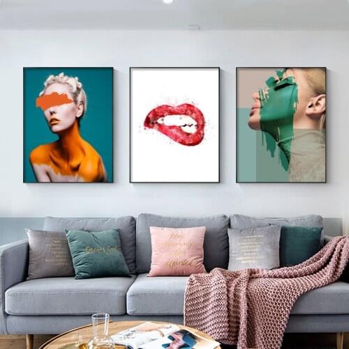 Color Fashion Art Girl Canvas Painting Lip print Posters And Prints Nordic Style Scandinavian Decor Wall Art Picture For Bedroom