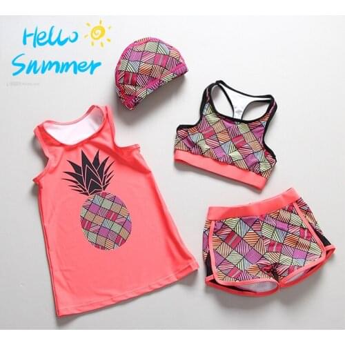 Kids Swimwear 4 Pieces Girls' Swimsuit Pineapple Bikini Set Children Sports Swimming Suit Girl Bath Suits Surf Pool Clothes