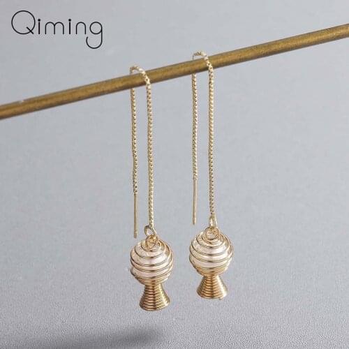 Elegant Spiral Simulation Pearl Dangle Earrings Birthday Party Gift Lantern Long Ear Line Drop Earrings Brinco Pendientes