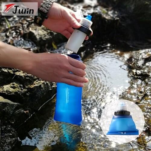 600ML Portable Foldable Water Purifier Bottle Outdoor Survival Personal Camping Silicone Life Collapsible Water Filter