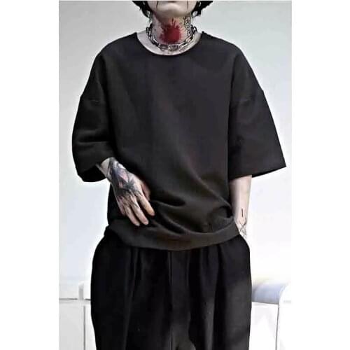 Mens new solid neckline zipper oversize loose trendy Short Sleeve T-Shirt Large and versatile black and white summer