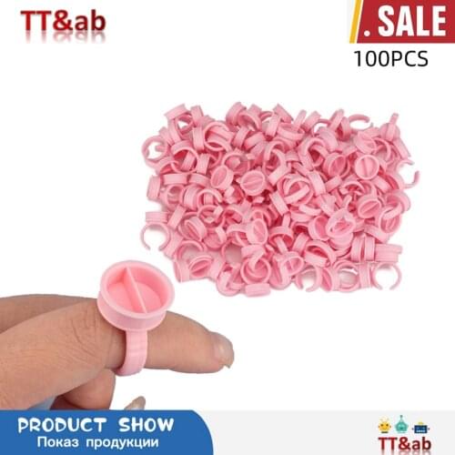 100Pcs Adhesive Glue Ring Pallet Holder Lash Extensions Pigment Cups Ring Cups Eyelash Extension Holder Ring Cup Tattoo Rings