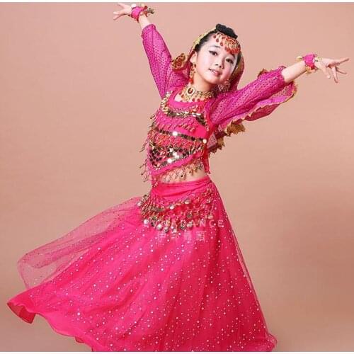 Belly Dance Costumes Childrens Day Long Sleeves Dancing Professional Performance Competition Suit Girl Bollywood Wear H4592