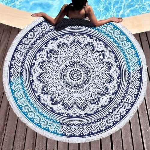 150*150CM Round Yoga Mat Towel Tapestry Tassel Decor Printed Circular Tablecloth Pilates Beach Picnic Camping Tapete