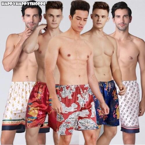 Summer Mens Printed Satin Sleepwear Night Underwear Boxers Shorts Pants Pyjamas Accessory