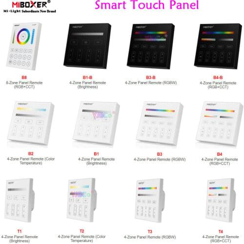 Miboxer Smart Touch Panel Remote dimming/CT/RGB/RGBW/RGB+CCT LED Strip Controller 3V 220V 110V 4-Zone 8-Zone Lamp dimmer Switch