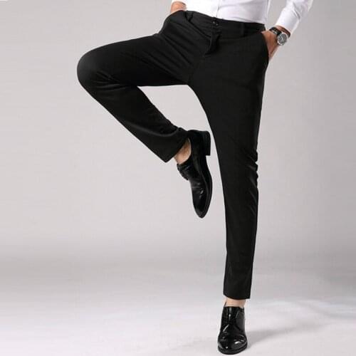 Male Elastic Straight Formal Trousers Plus Size 28-38 2021 New Mens Suit Pants Spring Autumn Fashion Business Casual Suit Pants