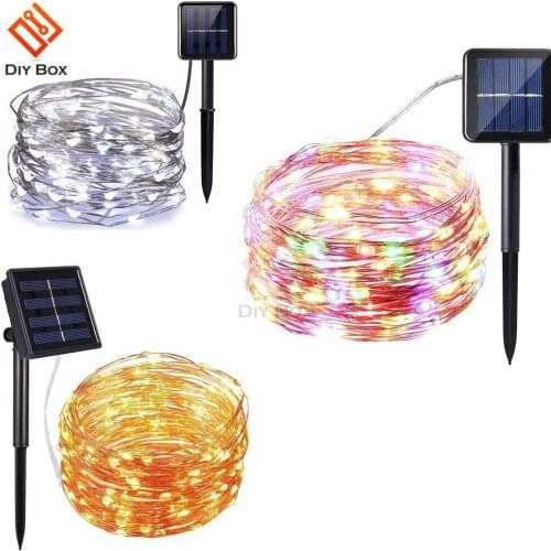 Outdoor Solar Powered 33Ft 100 LED 10M Copper Wire Light String Warm White Colorful White Waterproof safe use Fairy Xmas Party