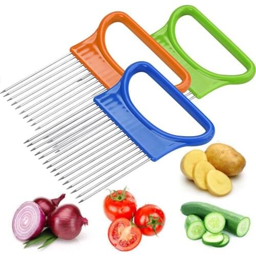 New Household Items Tomato Onion Vegetables Slicer Cutting Aid Holder Guide Slicing Cutter Safe Fork Useful Kitchen Accessories