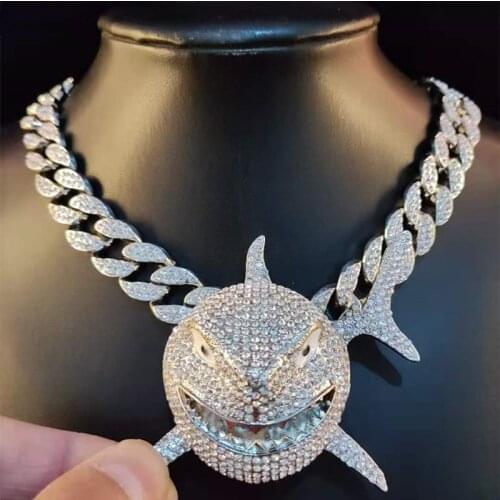Big Size 6IX9INE Shark Pendant Necklace For Men Hip Hop BOY Jewelry With Iced Out Crystal Miami Cuban Chain Fashion Jewelry