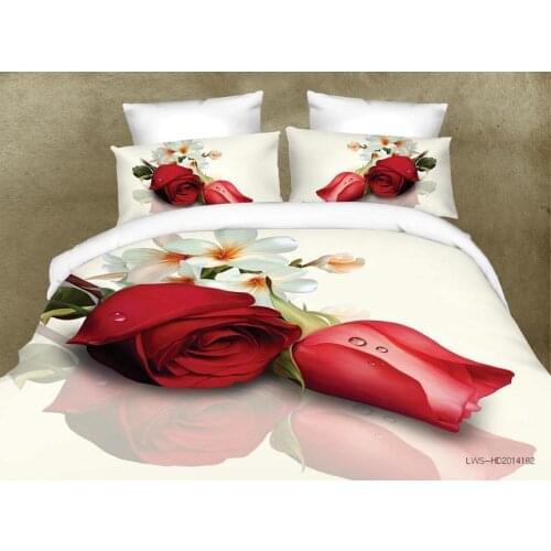 Bedclothes Quality 3d Digital Printing Duvet Cover+Sheet+pillowcase Pillowslip Bed Sack Wedding Bedclothe Red Rose Bed Cover Set