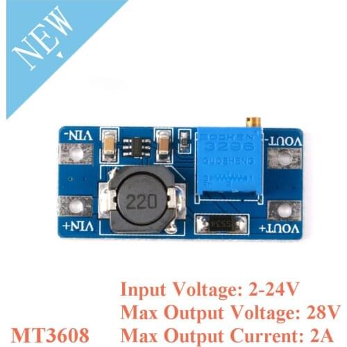 5pcs MT3608 DC-DC Voltage Step Up Boost Converter Power Supply Module 2A 2V~24V DC to maximum 28V DC Power Step-up Module
