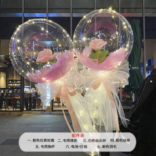 Christmas Balloon Led Light with Rose Flower Balloons Birthday Decoration Valentines Day Gift Led Luminous Balloon Rose Bouquet