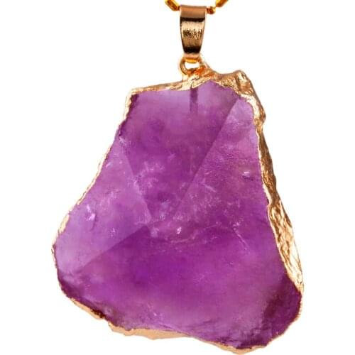 SUNYIK Natural Purple Crystal Quartz Faceted Gem Stone Pendant,Irregular Stone
